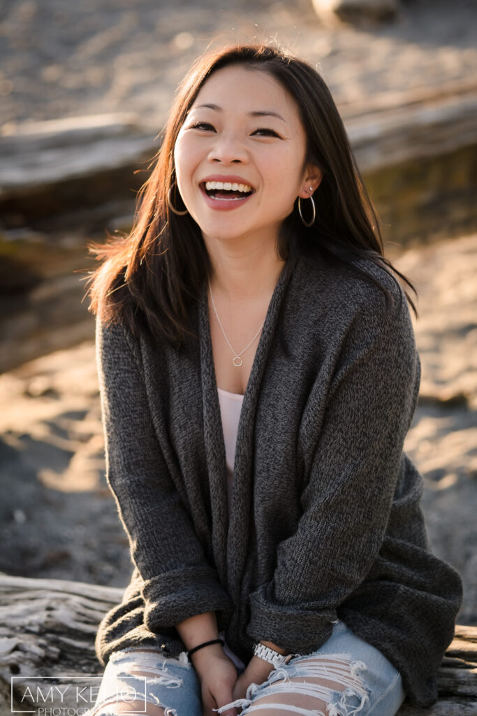 Mother portrait on beach at Carkeek Park in Seattle